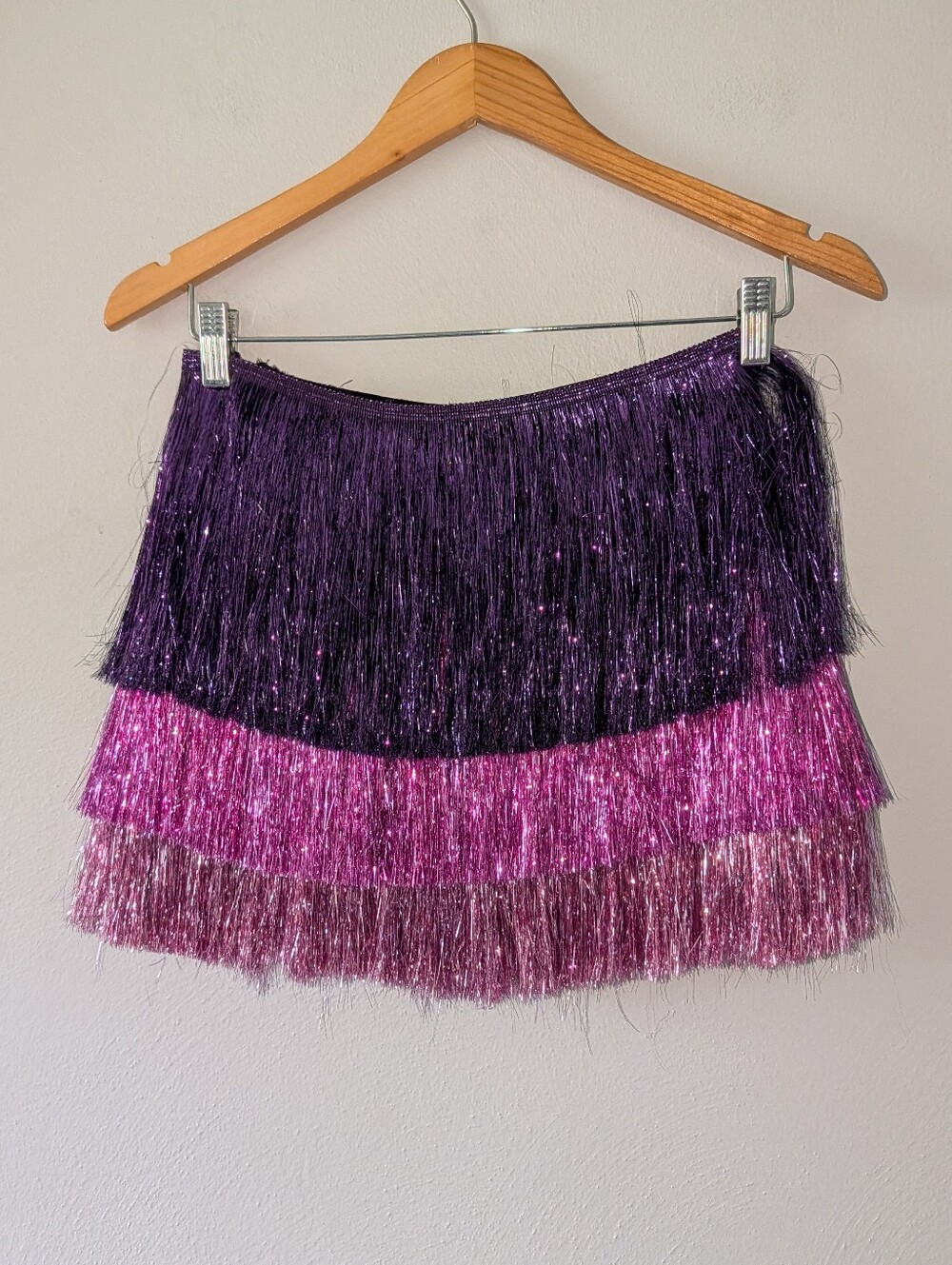4 Nasty Gal Purple, Hot Pink & Light Pink Tinsel Fringe Mini Skirt
